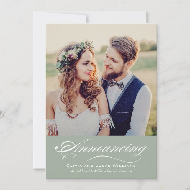 Elegant Salmon Script Wedding Photo Reception Invitation (Front)