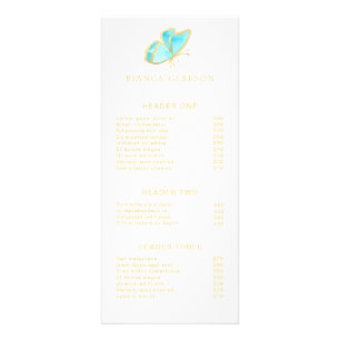 Elegant Salon Gold and Blue Butterfly Price List Rack Card