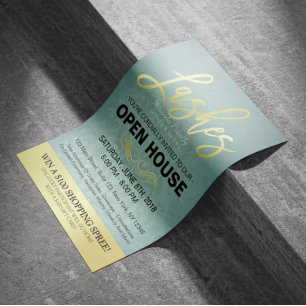 Elegant Salon Open House Flyer Gold & Blue Damask