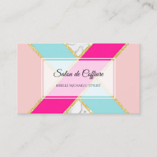 Elegant Salon Pink and Blue Glitter and Marble Business Card