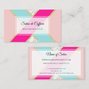 Elegant Salon Pink and Blue Glitter and Marble Business Card
