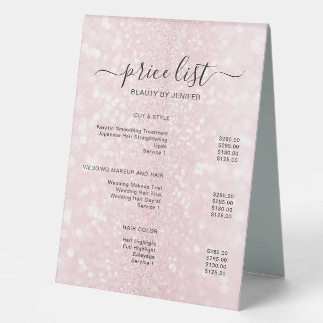 Elegant Salon & Spa Price List Table Tent (Front)