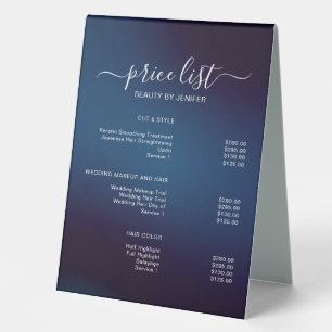 Elegant Salon & Spa Price List Table Tent