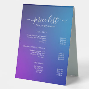 Elegant Salon & Spa Price List Table Tent