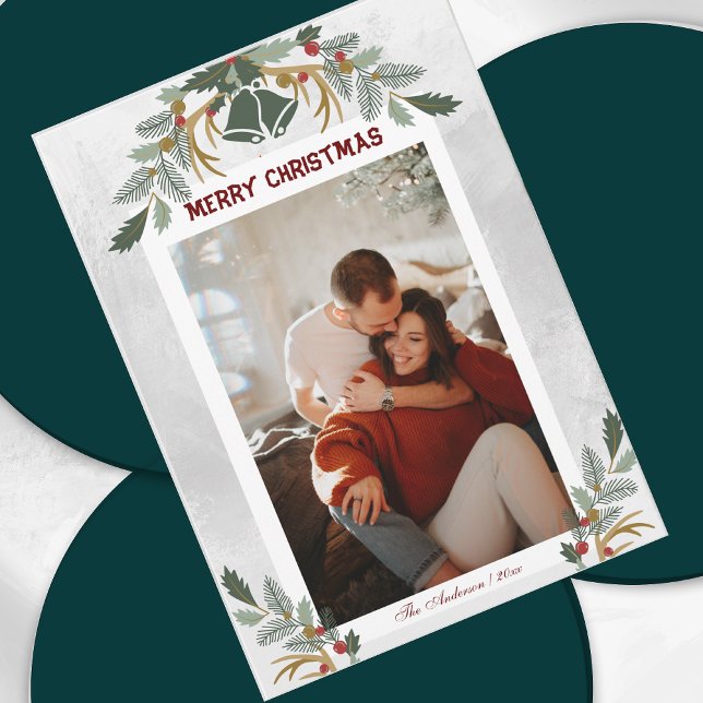 Elegant Sample Watercolor Merry Christmas Photo Holiday Card (Creator Uploaded)