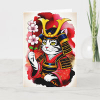 Elegant Samurai Cat Cherry for birthday, Thank Yu