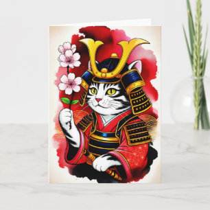Elegant Samurai Cat Cherry for birthday, Thank Yu Card