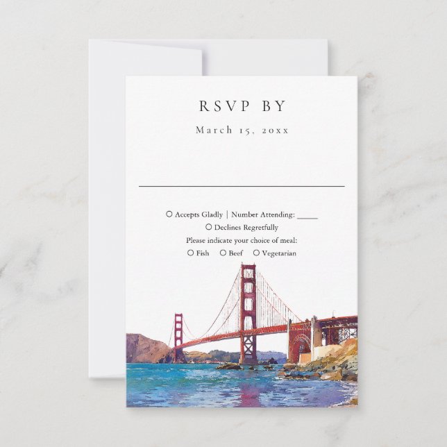 Elegant San Francisco Watercolor Wedding RSVP Card (Front)