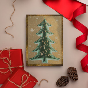 Elegant Sand Brown Glitter Papercut Christmas Tree Holiday Card