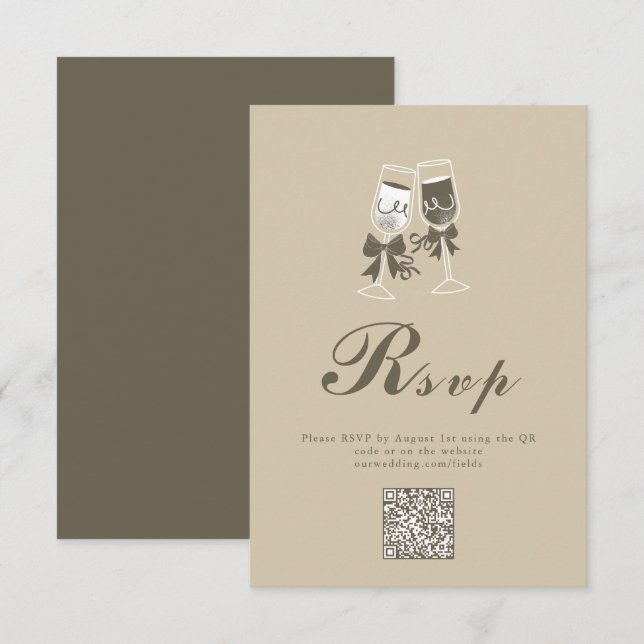 Elegant Sand Green QR Code Wedding RSVP Card (Front/Back)