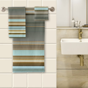 Elegant Sandy Beach Rose Gold Striped Pattern Bath Towel Set