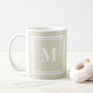 Elegant Sandy Beige Coloured Block Frame Monogram Coffee Mug