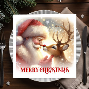 Elegant Santa and Rudolph Holiday Dinner Party  Napkin