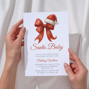 Elegant Santa Baby Shower Red Bow Christmas Invitation
