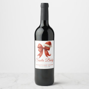 Elegant Santa Baby Shower Red Bow Christmas Wine Label