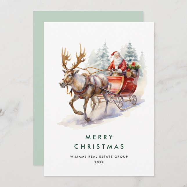 Elegant Santa Claus Christmas Deer Corporate Holiday Card (Front/Back)