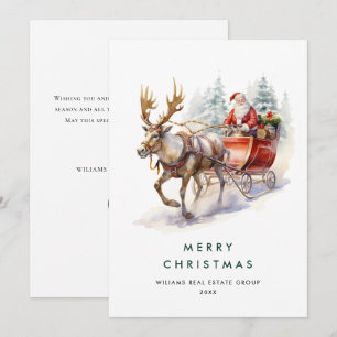 Elegant Santa Claus Christmas Deer Corporate Holiday Card