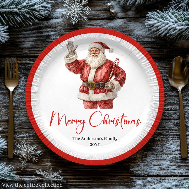 Elegant Santa Claus Minimalist Cosy Christmas  Paper Plate (Elegant Santa Claus Minimalist Cozy Christmas Plate)