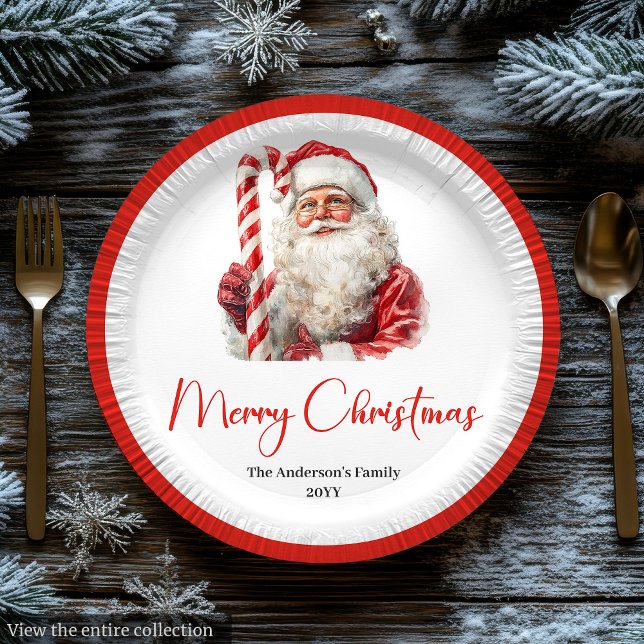 Elegant Santa Claus Traditional Festive Christmas Paper Plate (Elegant Santa Claus Traditional Festive Paper Plate)