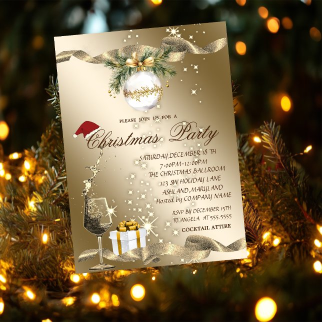 Elegant,Santa Hat,Glass,Ball Corporate Christmas  Invitation (Creator Uploaded)