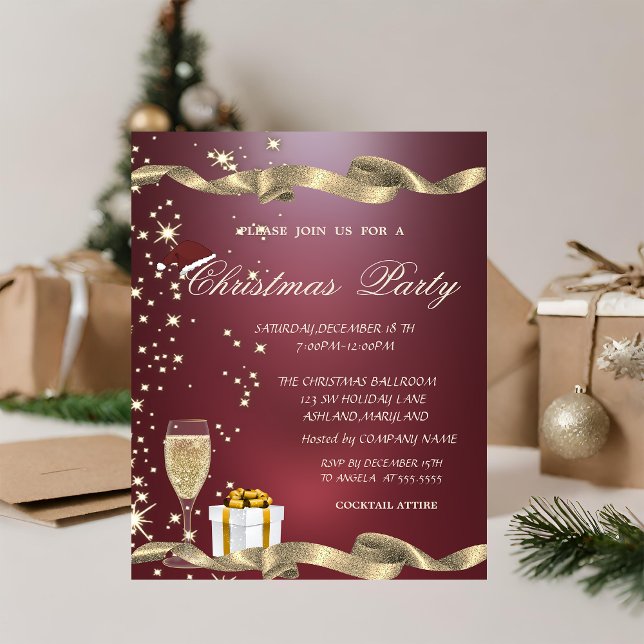 Elegant,Santa Hat,Glass,Red Corporate Christmas Invitation (Creator Uploaded)
