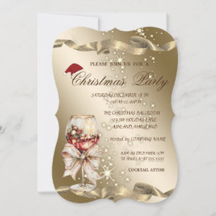 Elegant,Santa Hat,Wine Glass Christmas Party Invitation