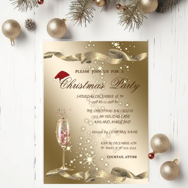 Elegant,Santa Hat,Wine Glass Christmas Party Invitation (Creator Uploaded)