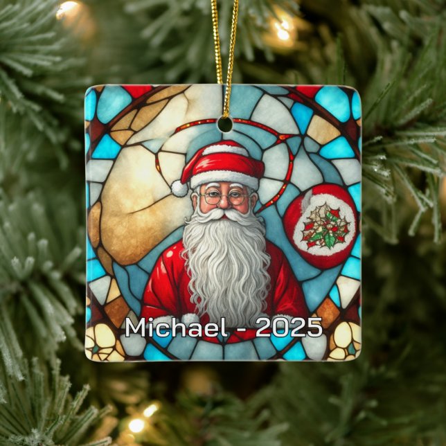 Elegant Santa Portrait Ceramic Ornament (Tree)