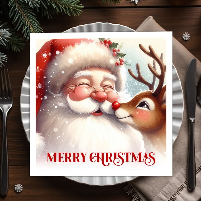 Elegant Santa Rudolph Holiday Table Napkins (Elegant Santa Rudolph Holiday Table Napkins)