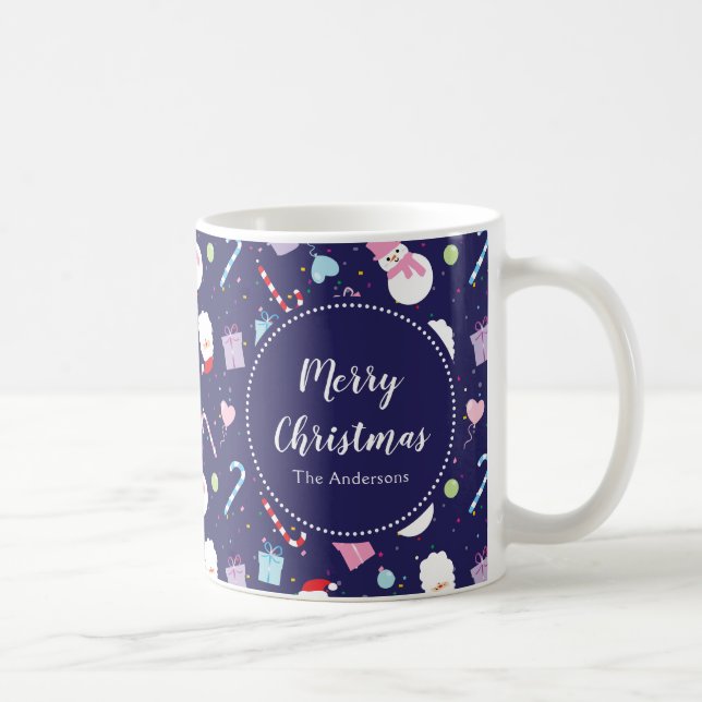 Elegant Santa Snowman Candy Cane Christmas Pattern Coffee Mug (Right)