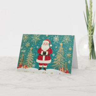 Elegant Santa with Snowflakes in Gold Foil Card