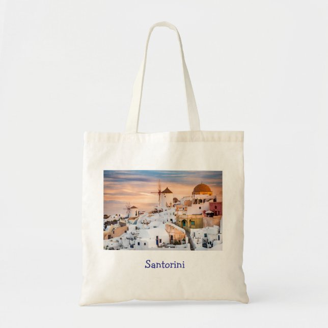 Elegant Santorini Greece Scenic Tote Bag (Front)