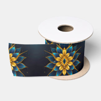 Elegant Sapphire and Gold Floral Wedding Satin Ribbon