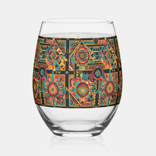 Elegant Sapphire "Aztec Dream" Stemless Wine Glass