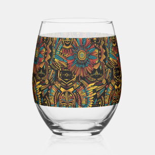 Elegant Sapphire "Aztec Dream" Stemless Wine Glass