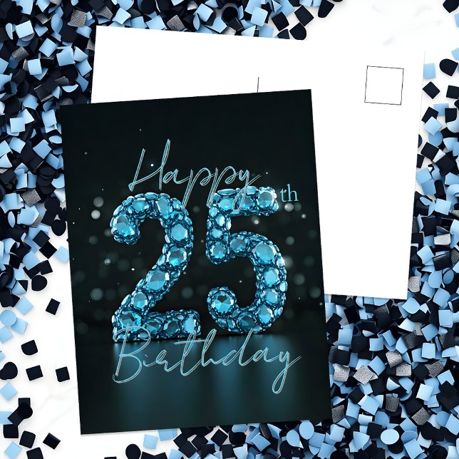 Elegant Sapphire Blue and Black 25th Birthday Postcard (Creator Uploaded)