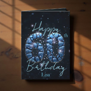 Elegant Sapphire Blue and Black 60th Birthday Card