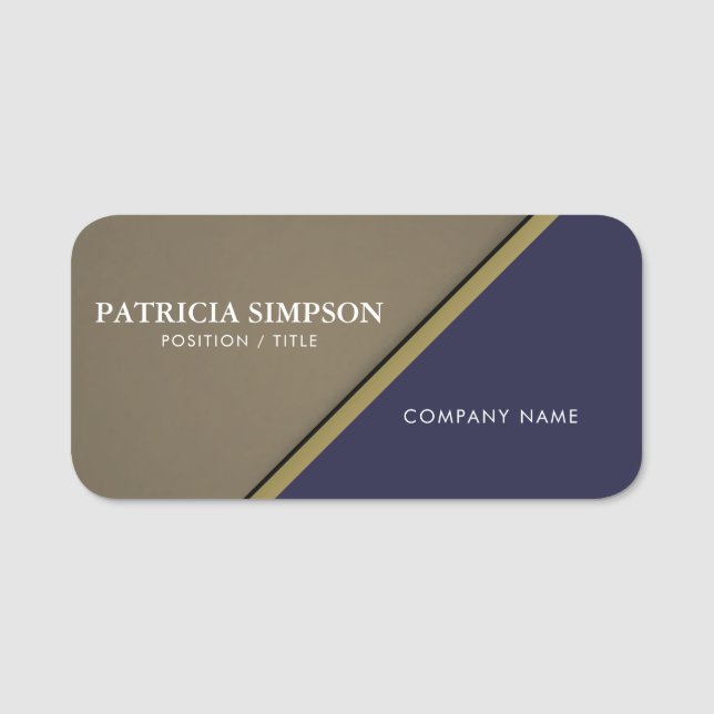 Elegant Sapphire Blue With Brown And Golden Ribbon Name Tag (Front)
