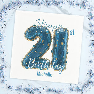 Elegant Sapphire & Gold 21st Birthday Celebration Napkin