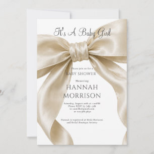 Elegant Satin Bow Baby Girl Shower Invitation