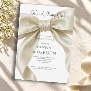 Elegant Satin Bow Baby Girl Shower Invitation