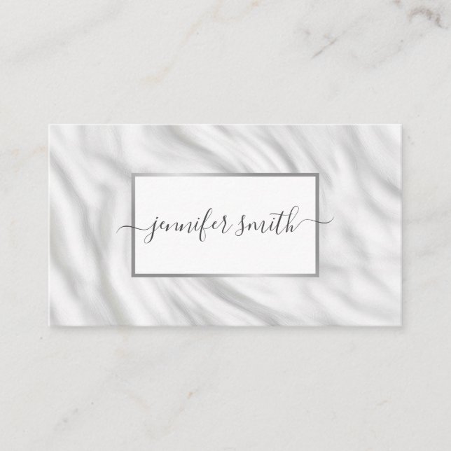 Elegant Satin Fabric Marble With Frame Chic Pretty Business Card (Front)