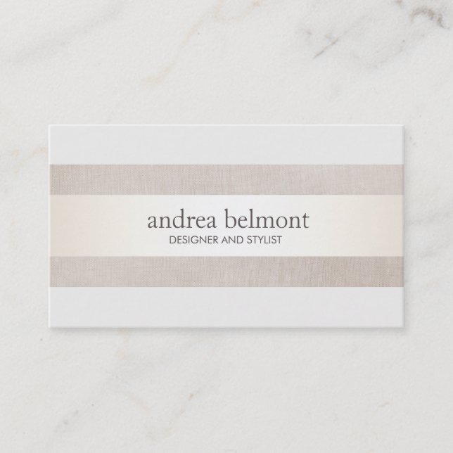 Elegant Satin Gold Stripe Beige Stylist & Designer Business Card (Front)