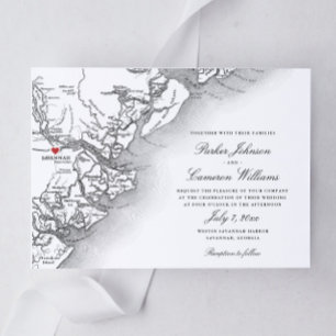 Elegant Savannah Georgia Map black white Wedding Invitation