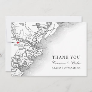 Elegant Savannah Georgia Wedding Photo Flat Thank You Card