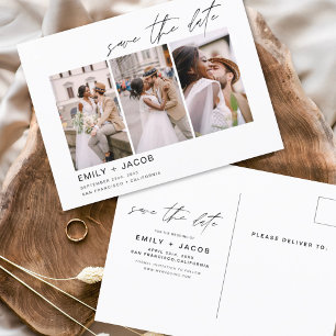 Elegant Save the Date 4 Photo Minimalist  Postcard