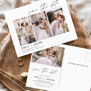 Elegant Save the Date 4 Photo Minimalist Postcard