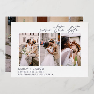 Elegant Save the Date 4 Photo Minimalist Silver