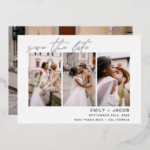 Elegant Save the Date 4 Photo Minimalist Silver