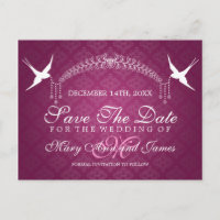 Elegant Save The Date Birds Monogram Pink